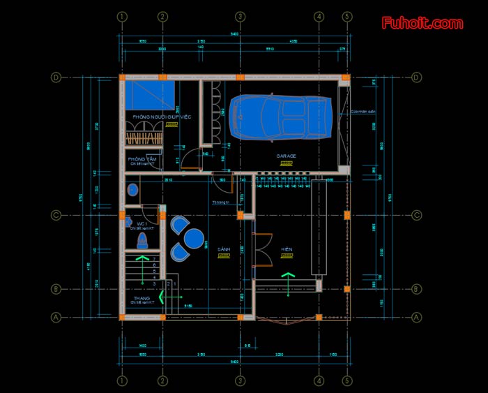 file cad biệt thự 4 tầng fuhoit