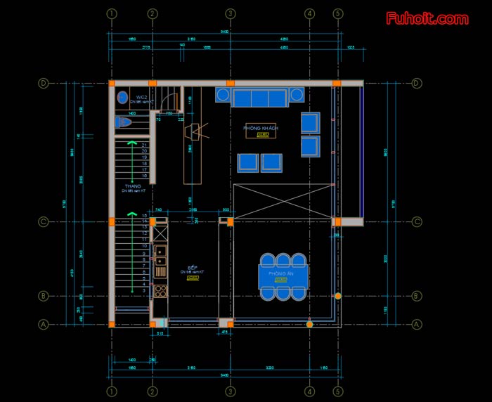 file cad biệt thự 4 tầng fuhoit