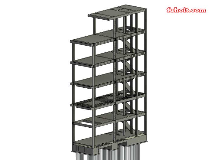 file revit kết cấu nhà phố 6 tầng fuhoit